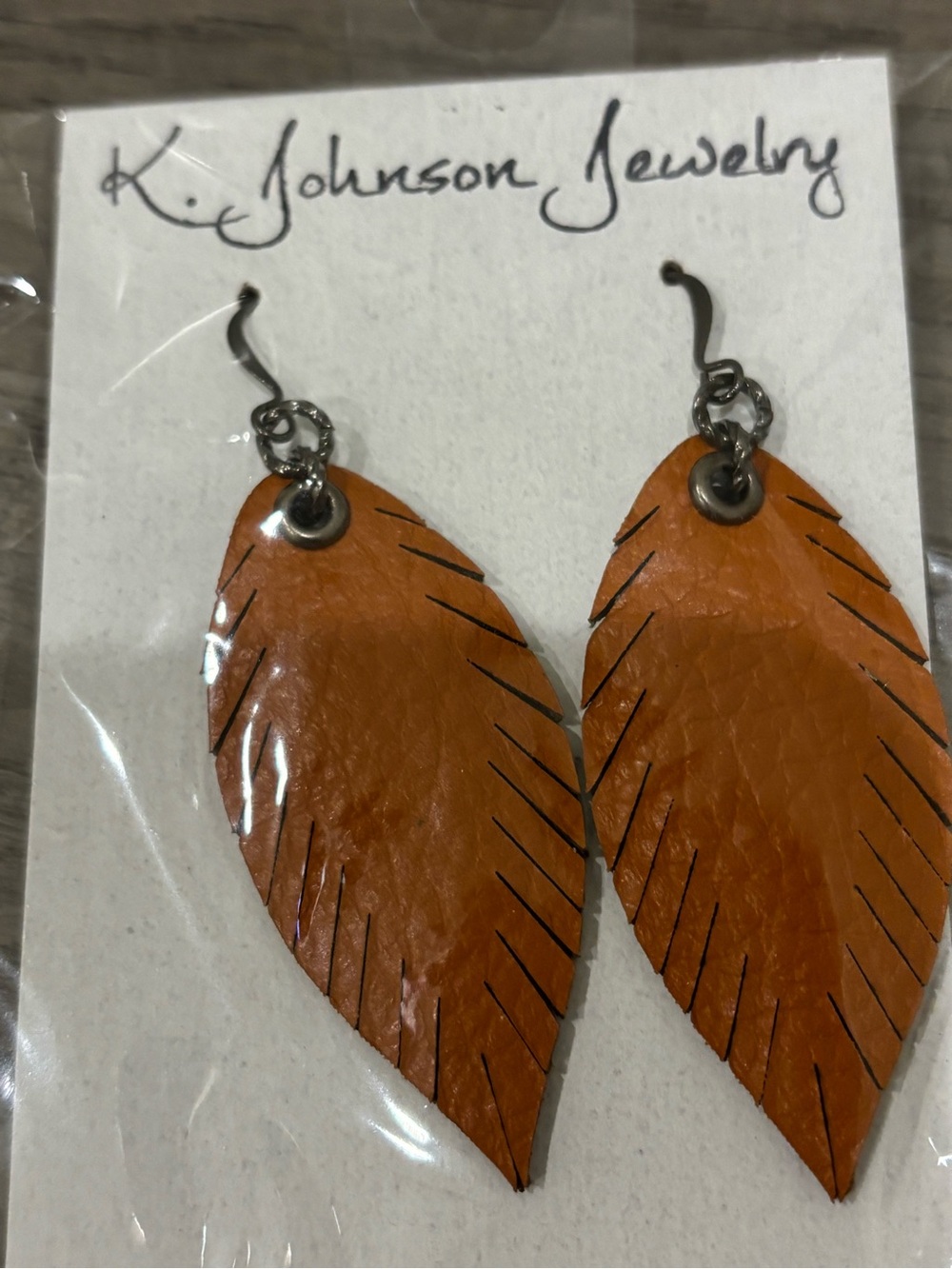 Orange Leather Feather Earrings